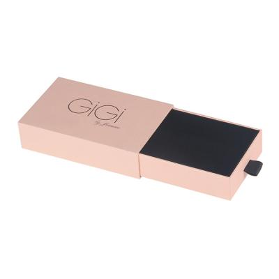 China Cardboard+ Velvet Cardboard Pink Paper Gift Printed Logo Drawer Packaging Box Custom Jewelry for sale