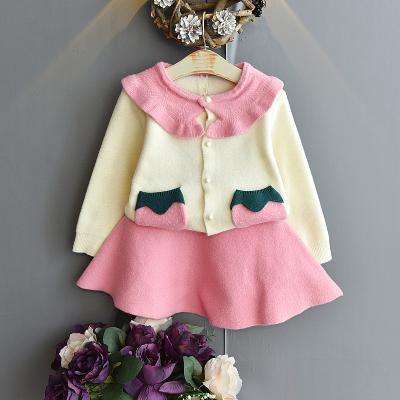 China 2021 New Children's Princess Clothing Baby Casual Jacket Knitted Cardigan Girls Sweater Skirt Two-piece Sets for sale