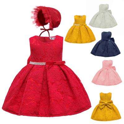 China Viable Fashion Boutique Wholesale Kids Bow Embroidery Wedding Princess Party Girls Toddlers Baby Red Infant Dress For 7 Months for sale