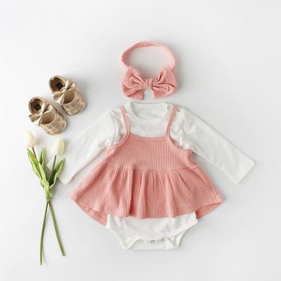 China INS Breathable Children's Clothing Set 2020 Baby Spring Base Skirt Bow Headband Coat Baby Gift Clothes for sale