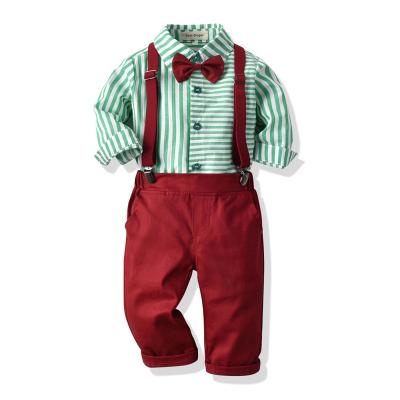 China 2019 Autumn and Winter Children's Clothing Boys Bow Tie Bib Striped Printed Pants Vintage Christmas Child's Suit for sale