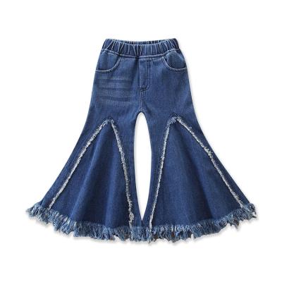 China AliExpress Viable 2018 Hot Sale New Models Ins Summer Kids Clothing Girls Pants Girls Horn Blue Flare Jeans for sale