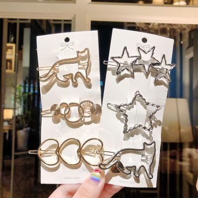 China Fashionable hair accessories clip hair accessories Korea CIA girl hollow star pentagon cat like metal geometric hair clip for sale