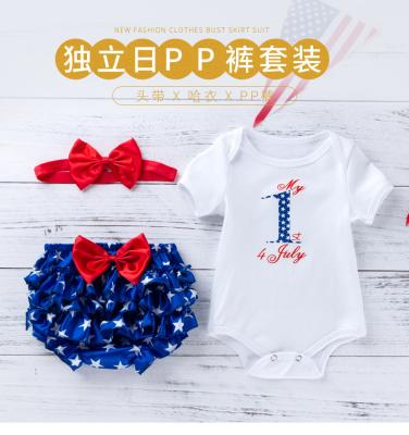 China 2020 New Independence Day Baby Breathable American Alphabet Cartoon Costume Long Dress PP Pants Set for sale