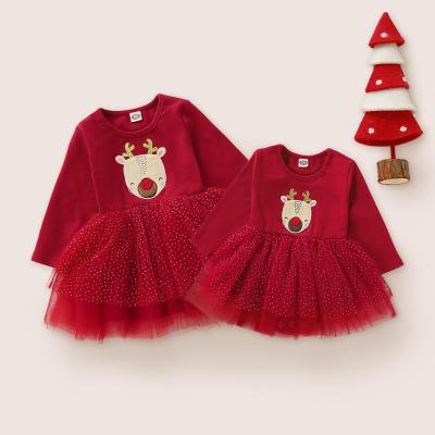 China Dry cleaning 2019 new European red autumn romper style elk baby children where clothing hakka festival Christmas children mesh girls dress for sale