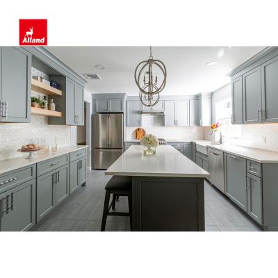 China Full Kitchen Cabinetry Traditional American Style Full Access Allandcabinet Covered Sideboard with Gray Painted Shaker Door Panel for sale