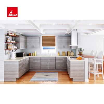 China Allandcabinet Modern Wood Grain Sideboard With Flat Door Panel Kitchen Cabinetry For Sale for sale