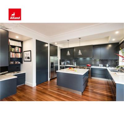 China Allandcabinet Modern Lacquer Matte Style Kitchen Cabinets Modern Design Slate Blue Kitchen Cabinetry for sale