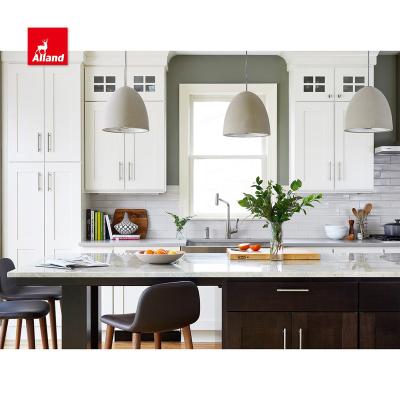 China Allandcabinet Modern Classic Shaker Style Kitchen Cabinet Two Tone Design Cabinet With Dark White Island For Dream Home for sale