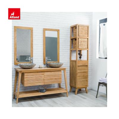 China EUROPEAN Allamdcabinets Free Standing Bathroom Vanity Solid Wood Bathroom Cabinets With Mirror And Double Sinks for sale