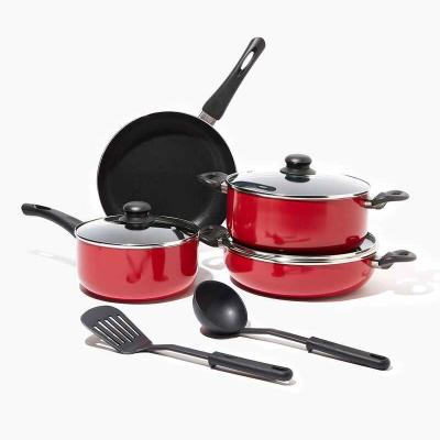 China Viable Non Stick Cooking Beware Heat Resistant Paint Cookware Non-Stick 9-Piece Aluminum Set MSF-6214 Ready To Ship for sale