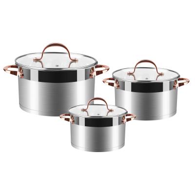 China Sustainable flat lid pentole pot glass casserole high quality baking dish set stainless steel cookware for sale