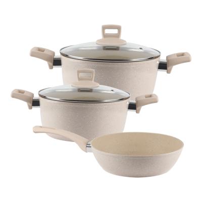 China 5pcs Sustainable Induction Aluminum Cookware Sets Pan Pot Non-Stick E-Commerce Coating Stores for sale