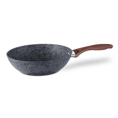 China Sustainable high quality forged aluminum wok pan with granite marble coating for easy cooking for sale