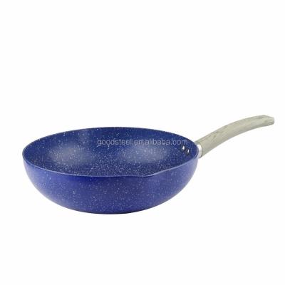 China MSF-6959-7 28cm Sustainable Wok Pressing Wok Aluminum Marble Coating Pan With Spout Edge for sale