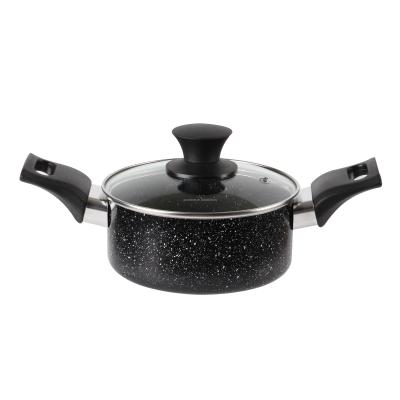 China Sustainable Hotpot Casserole Sauce Pot Black Aluminum Body Non-Stick Marble Coating With Stay Cool Handle for sale