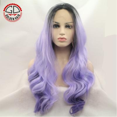 China Can be changed from straight to curly without frizz or tangling. High Quality Sensational Cheap Price Blue Purple Hair Empress Synthetic Lace Front Wig for sale