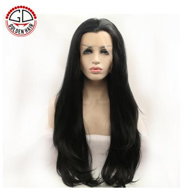 China Can be changed from straight to curly without frizz or tangling. Hot Selling Black Silk Super Wave Long Synthetic Lace Front Wig for sale