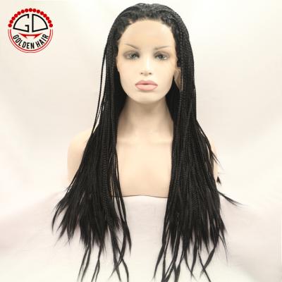 China Can be changed from straight to curly without frizz or tangling. High Quality Micro Braiding Synthetic Lace Front Hair Wig for sale