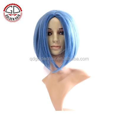 China Good Quality Bleached Knots Beautiful Synthetic Blue Short Wigs For Women for sale