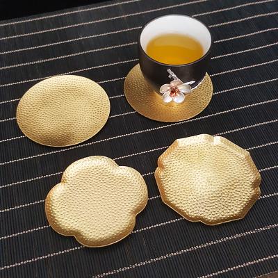 China Viable Custom Retro Style Metal Round Hammered Pure Copper Coffee Tea Cup Coaster for sale