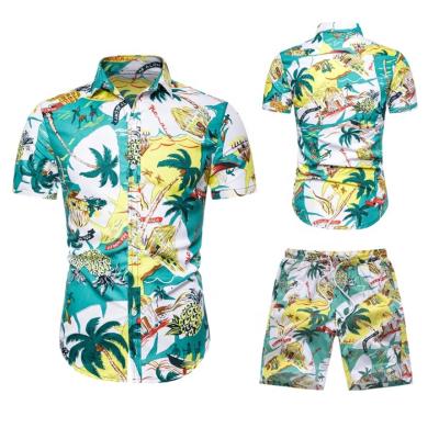 China New Summer Men's Breathable Beach Printed Suit Men's Short Shirt Shorts Slim Sleeve Suit for sale