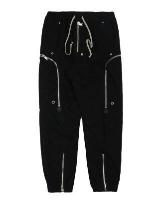 China Anti-Wrinkle Customized Logo Men's Pants And Trousers With Zipper And Drawstring Cotton And Spandex Black for sale