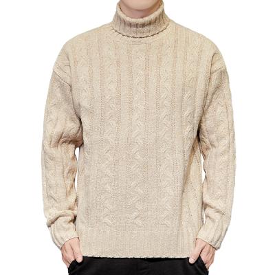 China Anti-wrinkle winter fashion high quality cable knitted sleeve turtle neck sweater cashmere long plus size sweaters for men for sale