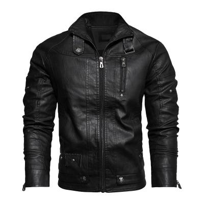 China 2021Classic Men's Personality PU Leather Jacket Autumn Fashion Stand Collar Casual Motorcycle Bike Three-color Design Waterproof for sale