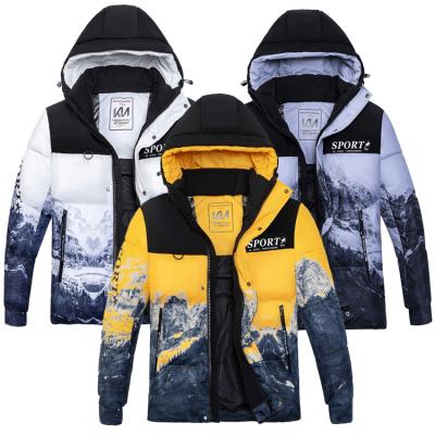 China Winter QUICK DRY High Quality Custom Printed Padded Bubble Stripe Down Jacket Coat With Hood For Mens Hip Hop Mens Down Coat for sale