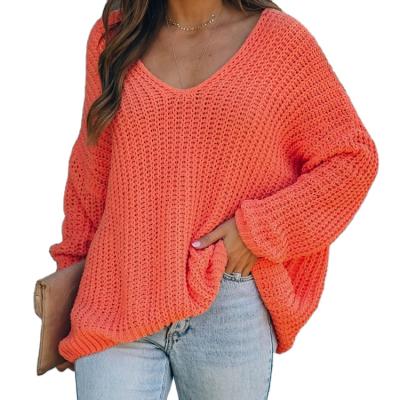 China New Products Women's Breathable V-Neck Apparel Ladies Long Sleeve Solid Color Sweater Knitted Pullover Sweater Sweater Sweater Autumn Winter Sweater For Women for sale