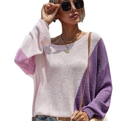 China high quality fashion 2021 Wholesale Women's Anti-wrinkle Autumn Winter Stitching Color Custom knitted plus size sweaters for sale