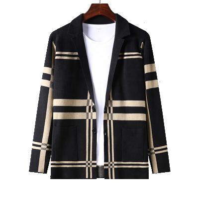 China 2021 Fashion spring men's sweater stripe cardigan plaid breathable knitted casual fashion knit men's suit coat men wear for sale