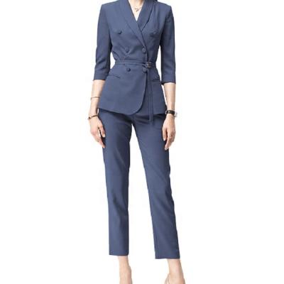 China Anti-Wrinkle OEM Slim Fit Blazer For Women Ladies Office Suits Double Breasted Suit Clothing Pants Hot Sale Fashion Customized Cotton Custom Made for sale