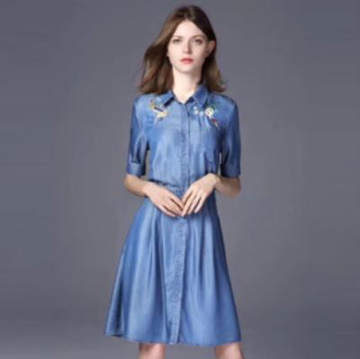 China Toughness Softness Tencel Denim Shirt Dress Womens Tencel Denim Midi Dress for sale