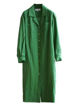 China Green Tencel Linen Fabric Woven Shirt Dress With Pin Tucks Customized for sale