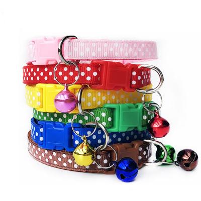 China Viable Factory Wholesale Multi-colors Dots Print Cat Dog Collar White Nylon Adjustable With Bell for sale