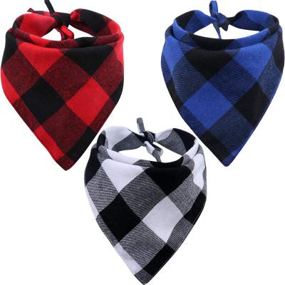 China Viable Scarf Double-cotton Bibs Triangle Bandana Red Dog Plaid Printing Headscarf Set Accessories For Small Medium Dog for sale