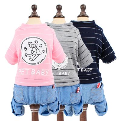 China Viable Wholesale Pets Puppy Dogs Medium Teddy Spring Autumn Denim Jeans Overalls Cotton T-shirt Clothes for sale