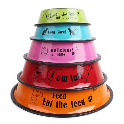 China Colorful Sustainable Cartoon Stainless Steel Pet Feeder Bowl Metal Dog Bowls And Water Bowl for sale