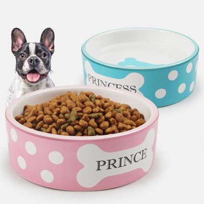 China Viable Dogs Cats Accessories Feeder Feeding Water Bowls Around Cheap Ceramic Pet Bowl With Logo Printing for sale