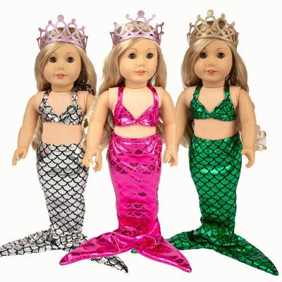 China Mini Toy Hot Selling Fashion Sequined Mermaid Swimsuit Crown Bikini 18 in American Reborn Baby Dolls Clothes Miniature Doll Accessories for sale