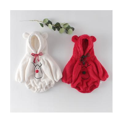 China 100% Cotton Baby Winter Warm Newborn Plush Long Sleeve Hooded Infant Jumpsuit Baby Rompers Winter Baby Clothes for sale