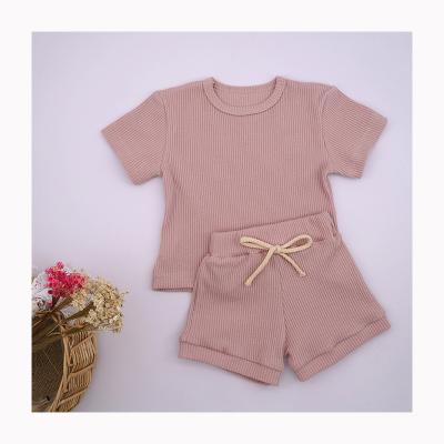 China Anti-Shrink Summer Solid Soft Short Ribbed Seamless Set Baby Clothes Set Crochet Newborn Outfits for sale