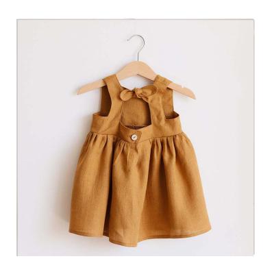 China Anti-wrinkle Summer Kids Girls Dress Cotton Canvas Flower Baby Dresses Fashion Toddlers Vintage Dress for sale