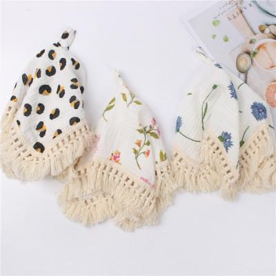 China Bibs Washable Bandana Organic Cotton Baby Rainbow Leopard Printed Tassel Blanket Baby Pacifier Saliva Towel Dangling Bib for sale