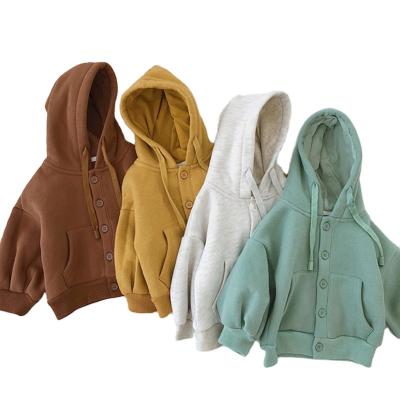 China Windproof Children Kids Winter Plus Fleece Hoodie Sweatshirts Baby Boy Girl Buttons Hooded Cardigan Sweater Cotton Clothing for sale