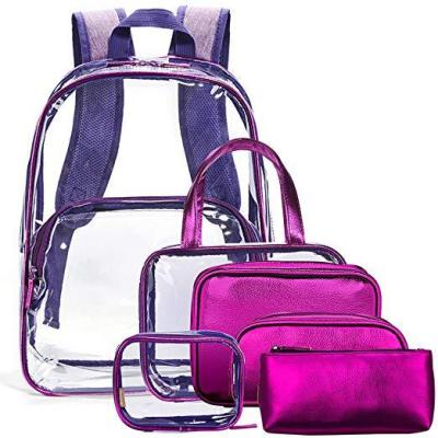 China Fashinable Newest Hot Sale Custom Colorful Logo Fashion Pvc Bag Backpack Set for sale