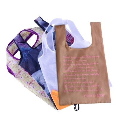 China Customized Handled Recycling Reusable Large Supermarket Grocery Polyester Rpet Foldable Shopping Bag for sale