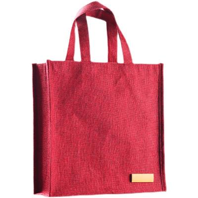 China Cheap Price Burgundy Jute Shopping Bag Handled Promotion Gift Bags Red Wine Bag for sale